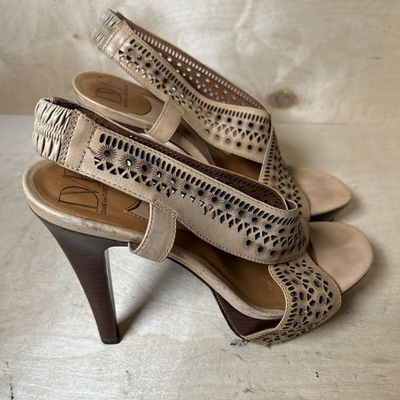 Diane Von Furstenberg Womens Heels Brown Leather Laser Cut Slingback Shoes Sz 9 - Picture 4 of 7